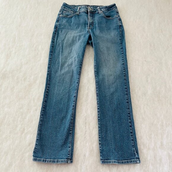 NYDJ Womens Indigo Stream Blue Mid Rise 5 Pocket Marilyn Straight Jeans Size 8P - Picture 1 of 11
